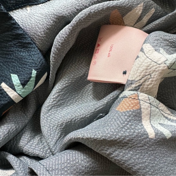 Roksanda Hammered Silk Mini Tent Dress Balloon Sleeve Navy Abstract Floral US 6 - Picture 6 of 7